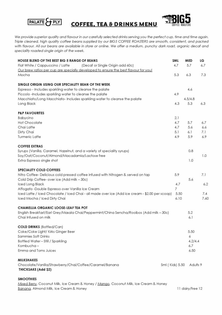 Drinks menu Menu Price Increase FEB 24